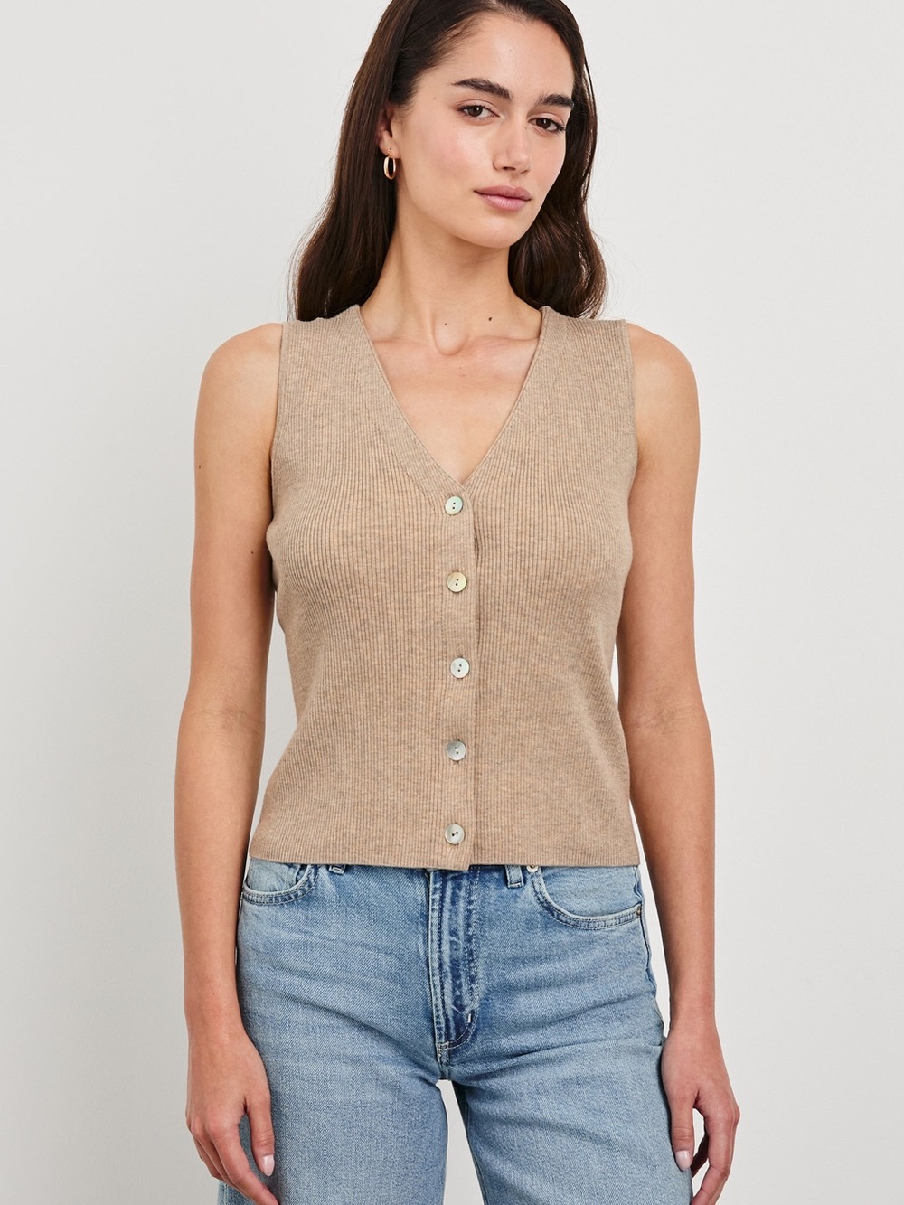 Rails Sleeveless V-Neck Button-Front Tank Top in Camel